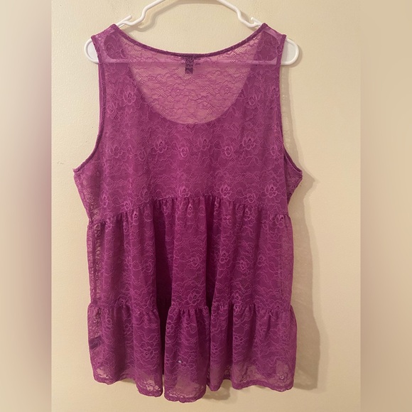 Torrid Sheer Lace Crew Neck Tiered Babydoll Tunic Tank Purple Size 2 2X - Picture 3 of 3